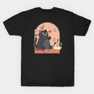 Romantic Black Cat | Pink T-Shirt